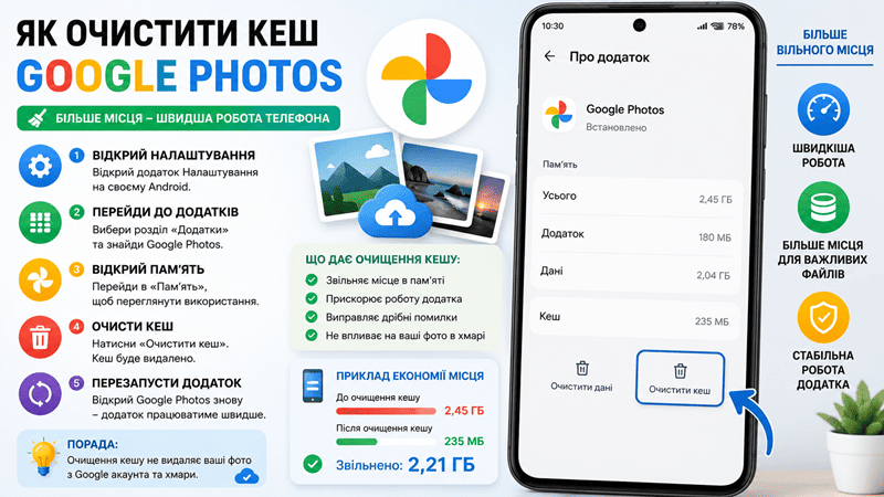 Як очистити кеш Google Photos