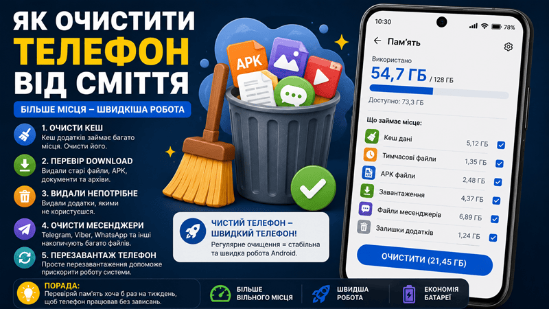 Як очистити телефон від сміття