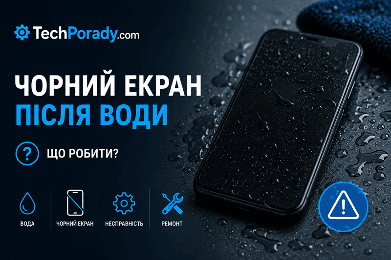 Телефон чорний екран після води