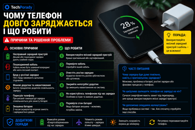 Чому телефон довго заряджається