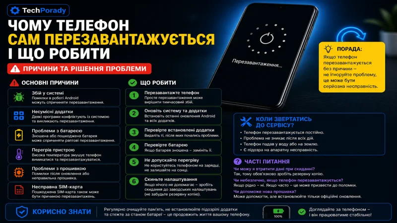 Чому телефон сам перезавантажується і що робити