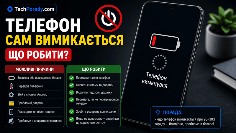 Телефон сам вимикається що робити