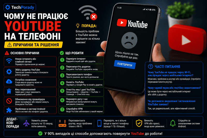 Чому не працює YouTube на телефоні