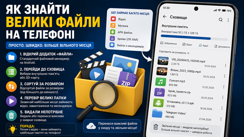 Як знайти великі файли на телефоні